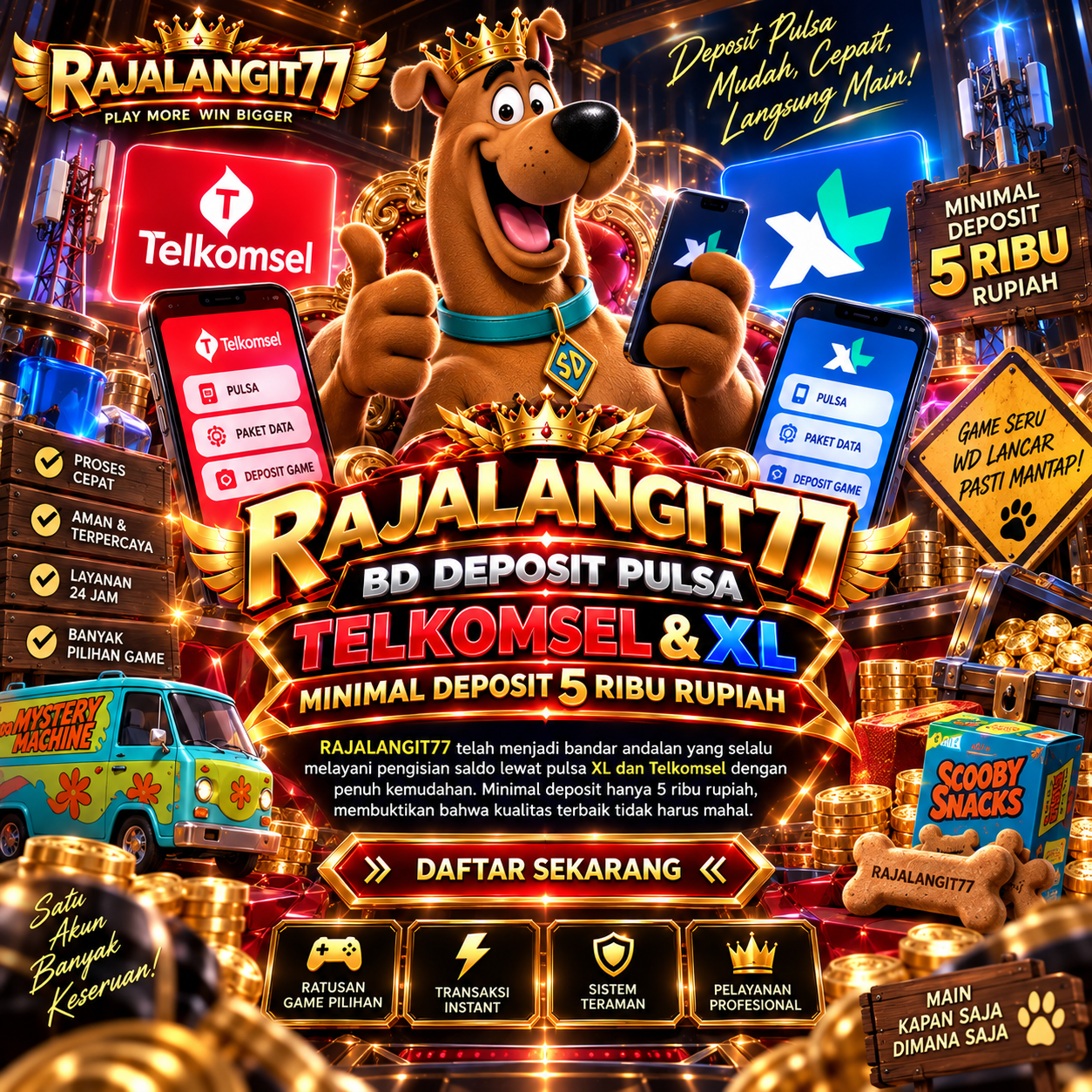 RAJALANGIT77 : BD Deposit Pulsa TELKOMSEL & XL Minimal Deposit 5 Ribu Rupiah